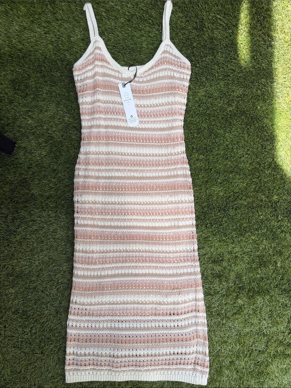 NWT Olive + Oak Striped Crochet Knit Midi Dress Small Sand Blush Boho
